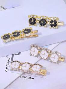 4入組女士可愛的鐘擺掉落黑白油發夾,適合派對和日常佩戴