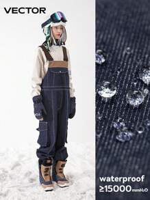 VECTOR MOTION Suspenders Ski Pants, Jumpsuit Ski Pants, , Denim, Windproof, Waterproof, Thermal, Loose Fit, Suitable For Both Single And Double Board Skiing Equipment Ski Outfits Black Winter - Black - View 3