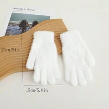 1只女式秋冬保暖韓版觸控防寒單寧顏色毛織手套 - 米色 - 查看 4