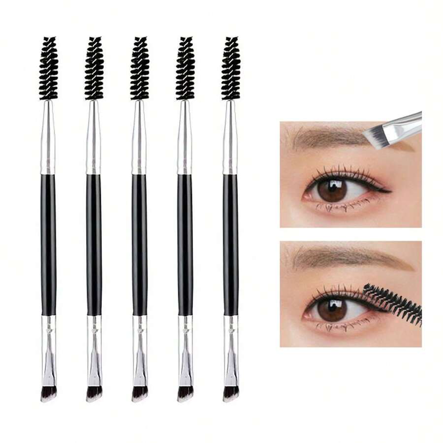 5 件/組雙頭螺旋斜角化妝刷眉毛刷睫毛刷便攜式刷美容工具 - 黑色 - 查看 1