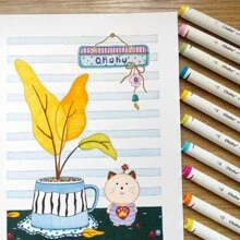 Ohuhu Markers for Artist - Dual Tip Art Marker Set for Adults' Coloring Sketching Illustration - Chisel & Fine - 80 Colors + 1 Colorless Blender - Oahu Series of Ohuhu Markers - 彩色 - 查看 7