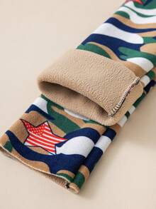 1雙男女童卡通星星迷彩印花厚絨九分褲,秋冬季日常穿著或作為禮物的理想選擇