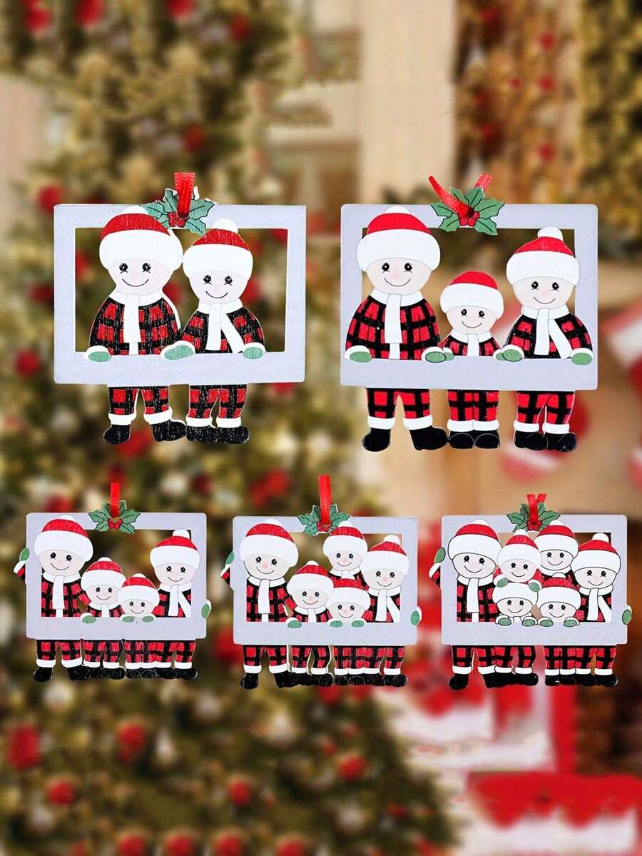 1pc Christmas Tree Wooden Pendant Creative Cute Family Picture Frame Hanging Decorations - Multicolor - View 1