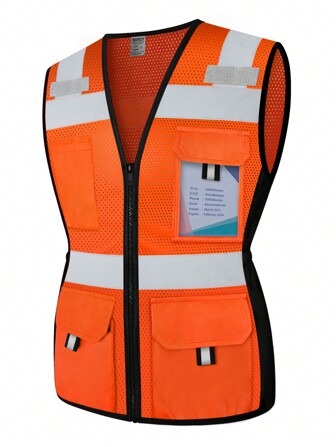TCCFCCT 1 件女式高能见度反光背心，带 9 个口袋和反光带，适用于建筑/仓库/道路工程，橙色