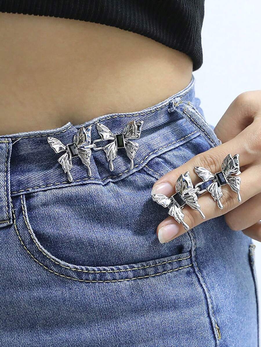 1套防滑衣服扣針,用於褲子和裙子 - 安全調整腰圍尺寸,防止滑落,可延長/縮小腰身的金屬裝置,可替換紡織品扣釦,不用縫製 - 銀色 - 查看 1