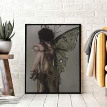 1入/組黑暗風格女孩翅膀海報,復古海報,壁畫,壁飾,帆布印刷,帆布藝術,浴室裝飾,客廳和房間裝飾,不含框