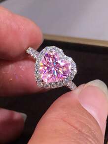 Luxury Heart Shaped Wedding Engagement Ring Jewelry Exquisite Jewelry Accessories For The Holidays Valentines,Mom,Mother,Mother's Day,Gift - Pink - View 5