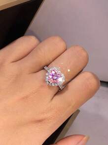 Luxury Heart Shaped Wedding Engagement Ring Jewelry Exquisite Jewelry Accessories For The Holidays Valentines,Mom,Mother,Mother's Day,Gift - Pink - View 3