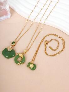 1 件不銹鋼寶石吊墜女士項鍊 - 彩色 - 查看 2