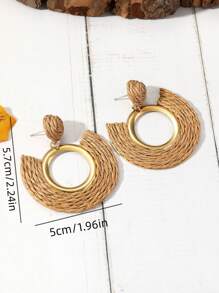 1 paar Boheemse stijl Handgemaakt Raffia Weven Rond Gevormd Oorbellen , Eenvoudig En Uniek Oor Accessoires Geschikt Voor Vrouwen Dagelijkse slijtage