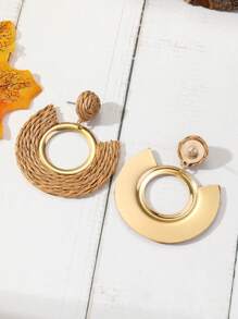 1 paar Boheemse stijl Handgemaakt Raffia Weven Rond Gevormd Oorbellen , Eenvoudig En Uniek Oor Accessoires Geschikt Voor Vrouwen Dagelijkse slijtage