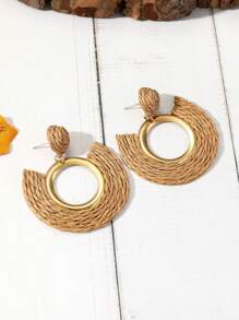 1 paar Boheemse stijl Handgemaakt Raffia Weven Rond Gevormd Oorbellen , Eenvoudig En Uniek Oor Accessoires Geschikt Voor Vrouwen Dagelijkse slijtage