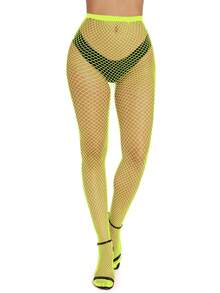 1 Par De Meias-calças Sensuais De Macacão De Malha Para Mulheres, Adequada Para Casa, Trabalho, Deslocamento, Festas De Férias E Boates - Amarelo - Visão 2