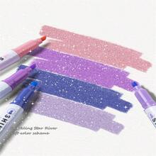 4pcs Coral Orange Glitter Highlighter Pen, With Gift Box - , Perfect For Classroom, Color Markers - Purple - View 2