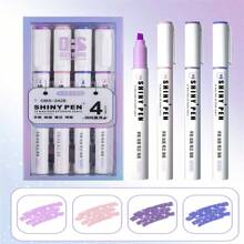 4pcs Coral Orange Glitter Highlighter Pen, With Gift Box - , Perfect For Classroom, Color Markers - Purple - View 1