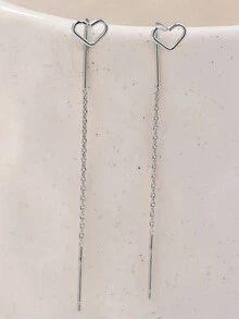 1對韓國時尚簡約清新圓形掛墜流蘇穿線耳環 - 銀色 - 查看 5