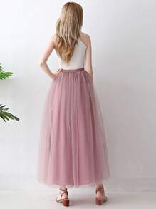 1 件女士 A 字形超长薄纱芭蕾舞裙，适合婚礼派对，黑白象牙色粉色绿色红色秋季女士服装