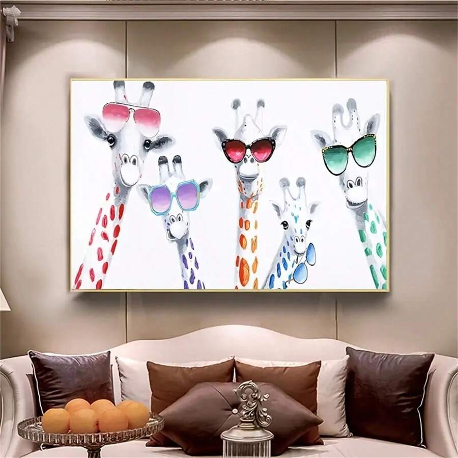 1入組長頸鹿畫布印刷海報，長頸鹿畫布壁藝術品，浴室臥室辦公室客廳牆壁裝飾，家居裝飾，無框畫