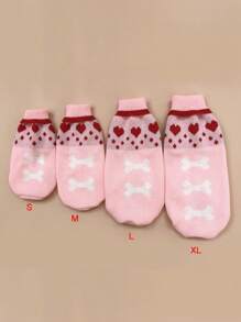 Valentine's Day Pet Sweater With Heart And Bone Pattern
