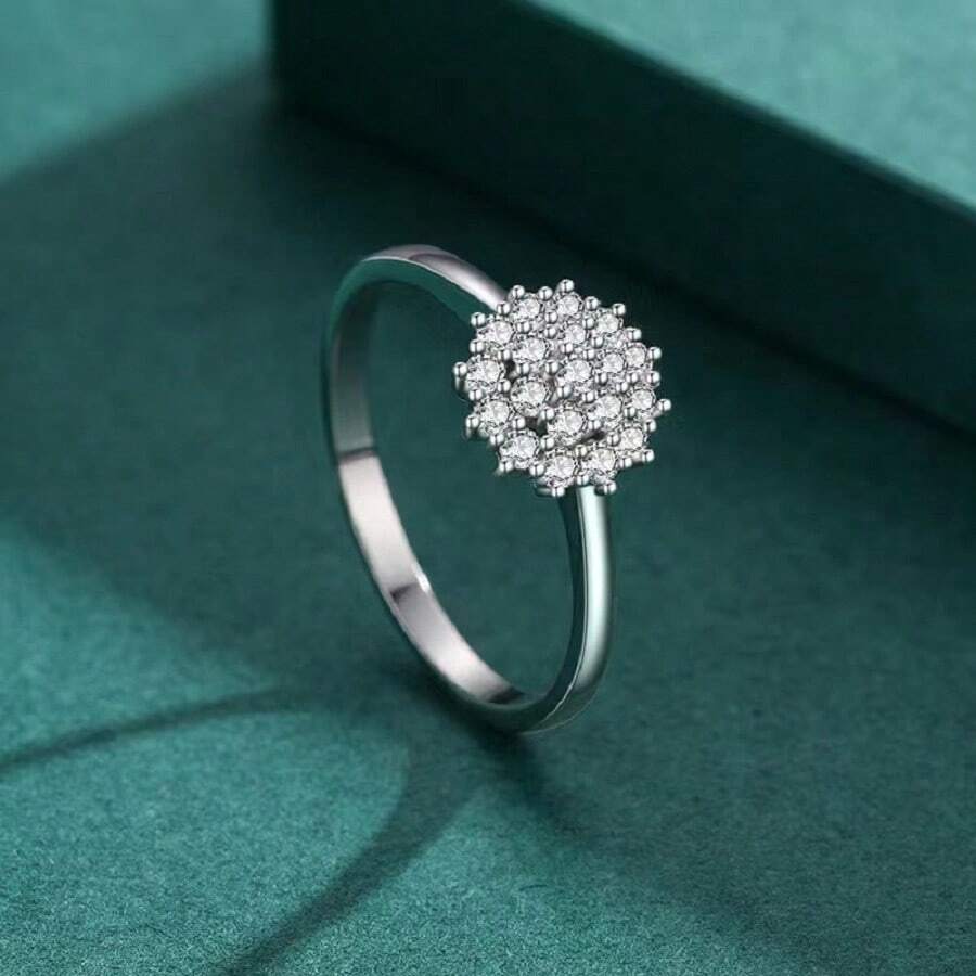 1 件银色花形锆石结婚戒指适合女性日常佩戴情人节、妈妈、母亲、母亲节、礼物 - 銀色 - 查看 1