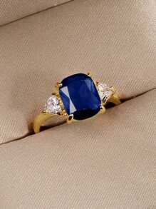 1Pc Girls Gorgeous Cubic Zirconia Rings For Children For Birthday Gifts For Party Jewelry Daily Decoration - Blue - View 4