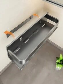 1 件香料架收納架壁掛式、懸掛式灰色香料收納架、農舍調味品收納架、廚房收納架、靈活浴室收納架、家庭廚房配件、烹飪工具