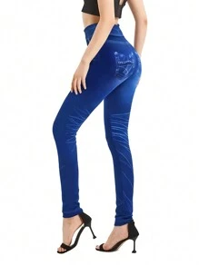 女士藍色時尚性感塑腹提臀且適用於運動和戶外運動的緊身運動褲 - 藍色 - 查看 1