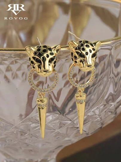 1pair European And American Style High-End Personalized Hip-Hop Women's Unique Leopard Earrings