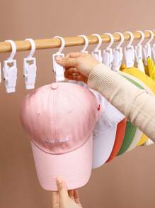 5入組多功能衣櫥夾,適用於防風衣物/帽子/襪子/毛巾/窗簾/手套收納,並附有旋轉掛鉤 - 白色 - 查看 4