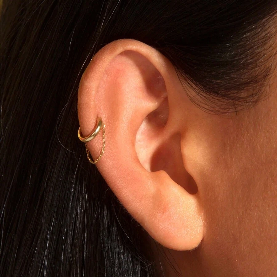 1pair Fashionable Chain & Hoop Earrings, Stainless Steel Material, Suitable For Women's Daily Wear