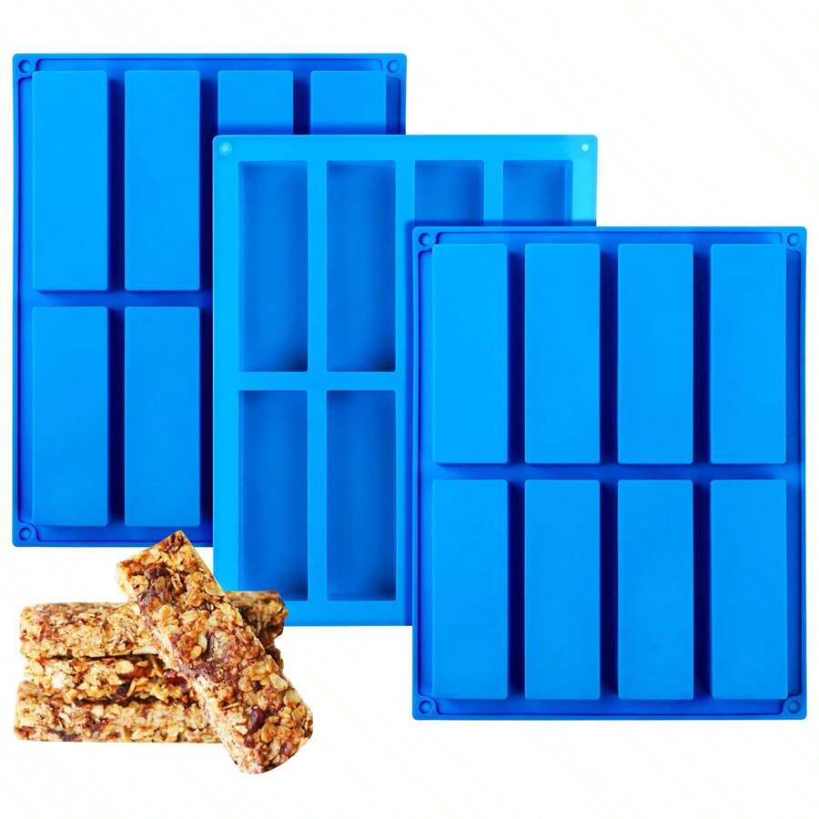 1/2/3入組燕麥棒模具,矽膠模具,8個矩形空心模具,可用於製作能量棒,矽膠烤模具,可用於製作大型燕麥棒 - 藍色 - 查看 1