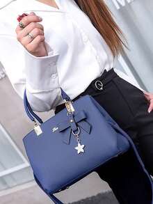 Yogodlns Waterproof,Lightweight,Business Casual Bow & Flower Decor Litchi Embossed Square Bag, Mother's Day Gift For Mom Lightweight Nylon Belt Bag For Travel, Running, Hiking - Adjustable Strap And Small Waist Pouch For Teen Girls Women College Students,Rookies & White-Collar Workers Perfect For Office,College,Work ,Business,Commute - Royal Blue - View 4