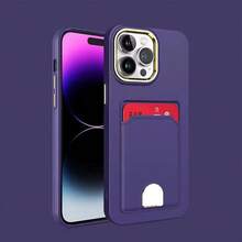 適用於iPhone 15Pro Max電鍍鏡頭環卡插式手機殼，適用於iPhone 14 15Plus 13 12 11Pro Max，奢華皮膚友好型全包式防摔保護套，純色卡包 - 米色 - 查看 7