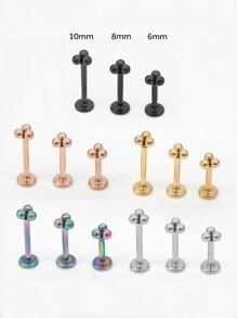 1pc Minimalist 16g Micro Three-in-one Ball Threaded Labret Ring Tragus/cartilage Stud Earring, Suitable For Women's Daily Wear - Multicolor - View 3