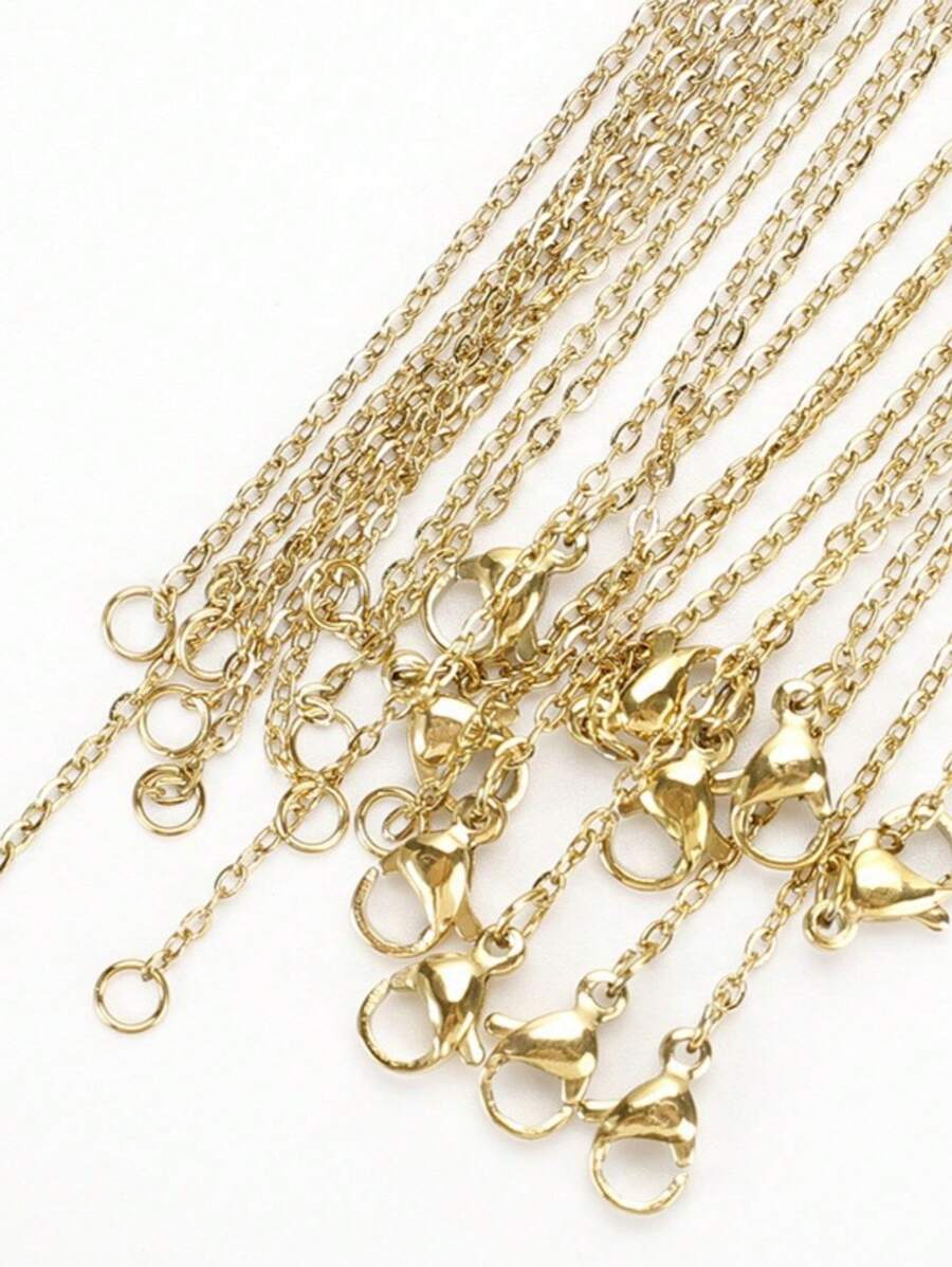 10pcs/Pack 45cm Stainless Steel Chain O-Shaped Flatten Chain, Wholesale Cross Chain With Gold Plating For Diy Jewelry