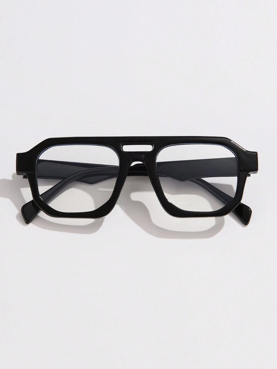 1pc Men's Retro Square Decorative Non-Prescription Glasses Suitable For Daily Wear With A Gift Box - Black - View 1