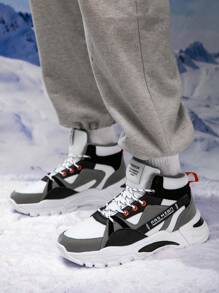 男士冬季時尚高筒字母印花溜冰鞋保暖輕便時尚百搭休閒運動鞋