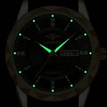 1入商務風格成熟棕色皮革錶帶手錶,帶豪華金色錶盤、經典黑色錶盤、鑽石刻度、不鏽鋼錶殼、日曆顯示、雙顯示、防水石英手錶