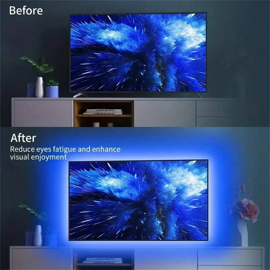 1入USB藍光LED燈帶，每米60顆LED靈活燈帶，長度1m/2m/3m/5m，非防水，用於電視，電腦背景照明（無遙控器） - 藍色 - 查看 1