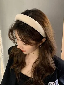 1個女士白色高海綿髮箍,秋冬時尚優雅,適合日常使用、淋浴、洗臉、化妝和搭配服裝作為髮飾