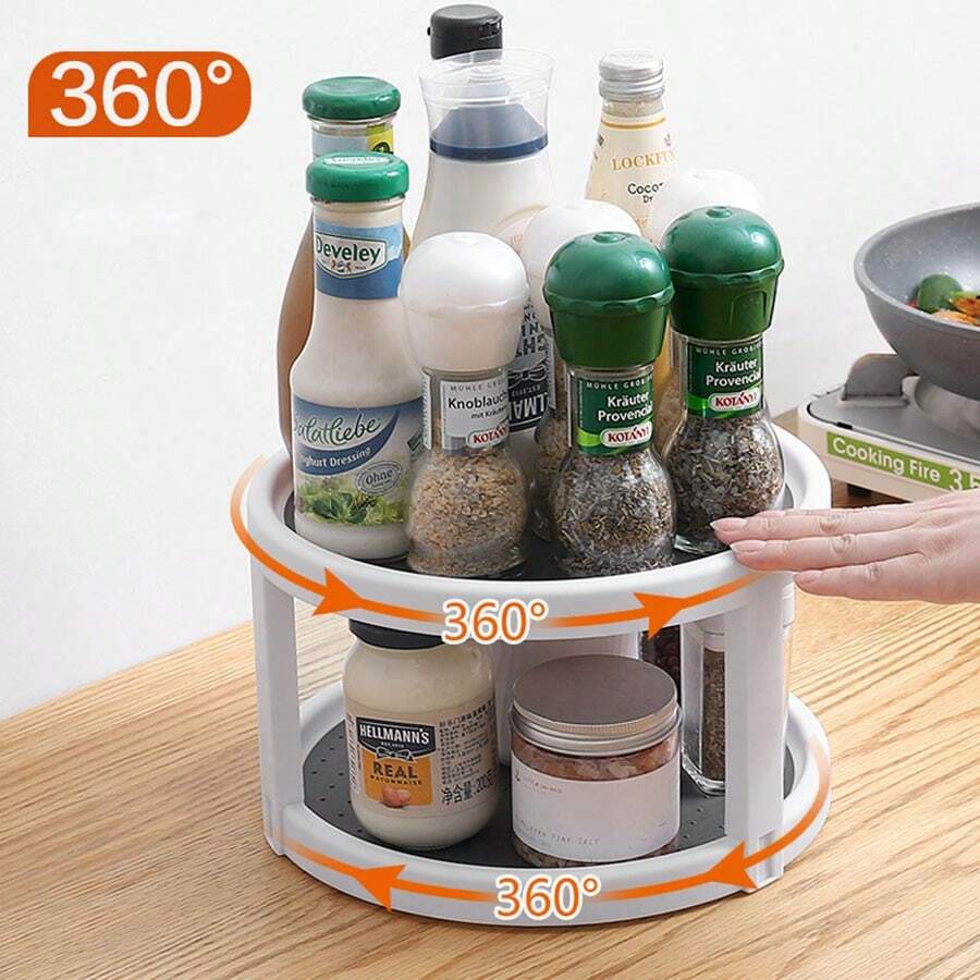 1 Miếng Hình chữ T Hai Lớp Phòng bếp Xoay Giá lưu trữ Đồ gia vị Giá đỡ , Đa chức năng Giường đơn & Hai lớp Lưu trữ Cái giá Đối với Mỹ phẩm Và - trắng - Xem 1