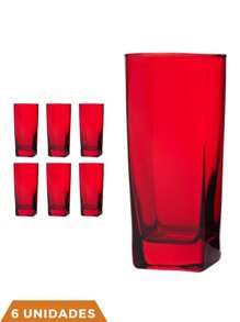 Glass Cup 320ml Square Bali Set Of 6 Red Luxury - Đỏ - Xem 1