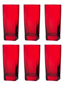 Glass Cup 320ml Square Bali Set Of 6 Red Luxury - Đỏ - Xem 2