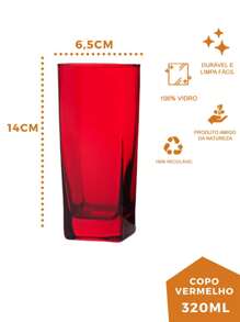 Glass Cup 320ml Square Bali Set Of 6 Red Luxury - Đỏ - Xem 3