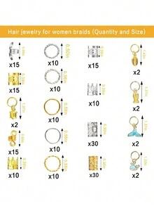 Cecilia WIG * 200 件 DIY 假发大辫子配件编织环夹串珠辫子吊坠接发环配件吊坠装饰配件套装盒