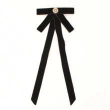 黑色絨布長條蝴蝶結胸針，休閒鑽石裝飾女士衣領配飾，適用於日常穿著 - 黑色 - 查看 1