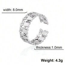 1件女性不銹鋼可調節動物包裹開放式戒指,情人節時尚日常配飾,周年紀念禮物