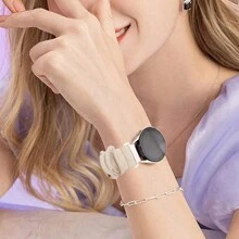 1pc Khaki Women's Ruffle Watch Band, Compatible With 20mm Galaxy Watch/ GT Bands - Khaki - View 3