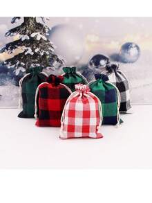 2入組聖誕格子帶拉繩糖果珠寶禮物包裝袋,共3種尺寸 - 黑色 - 查看 2