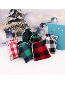 2入組聖誕格子帶拉繩糖果珠寶禮物包裝袋,共3種尺寸 - 黑色 - 查看 3